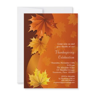 Swirling Autumn Leaves Thanksgiving Dinner Party Announcements