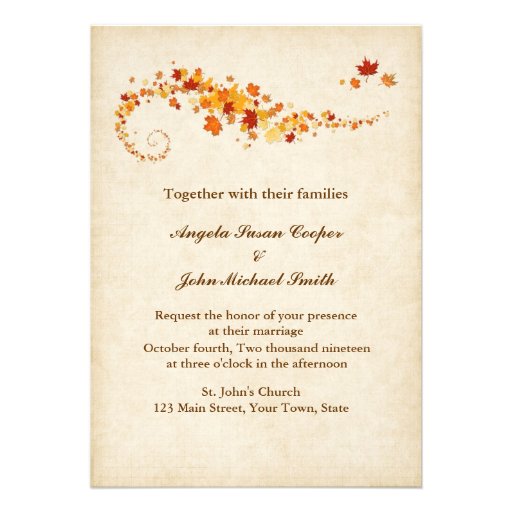 Swirling Autumn Leaves Wedding Announcement