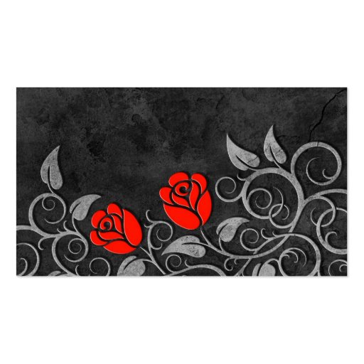 Swirling Dark Stone Red Roses Business Card Template (front side)