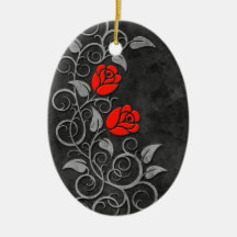 Swirling Dark Stone Red Roses Ornaments