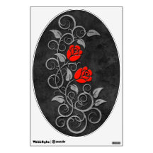 Swirling Dark Stone Red Roses Wall Skin