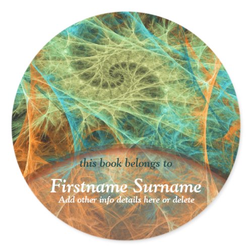 Swirling Fantasy Fractal Art Bookplate Sticker sticker