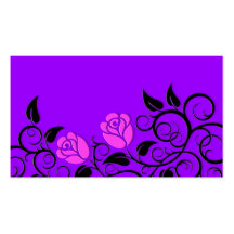 Swirling Pink Roses, purple background Business Card Template