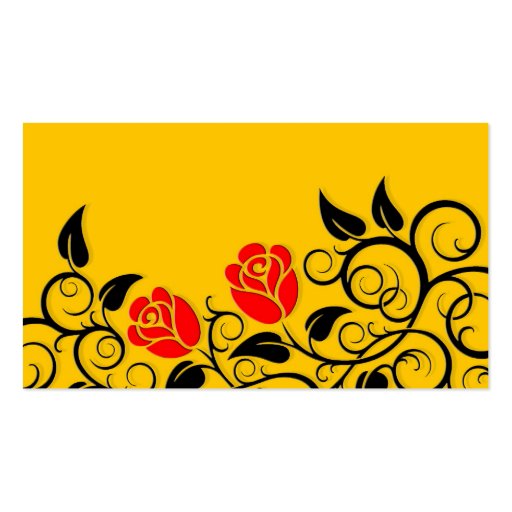 Swirling Red Roses, yellow background Business Cards