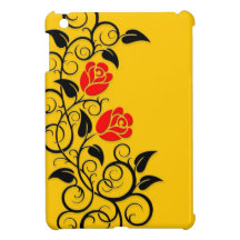 Swirling Red Roses, yellow background iPad Mini Cover