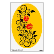 Swirling Red Roses, yellow background Wall Graphic