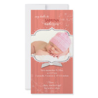 Swirling Stripe Baby Girl Photo Birth Announcement photocard
