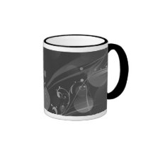 SWIRLS AND CIRCLE DOTS DARK GREY COFFEE MUGS