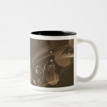 SWIRLS AND CIRCLE DOTS DARK SEPIA COFFEE MUGS