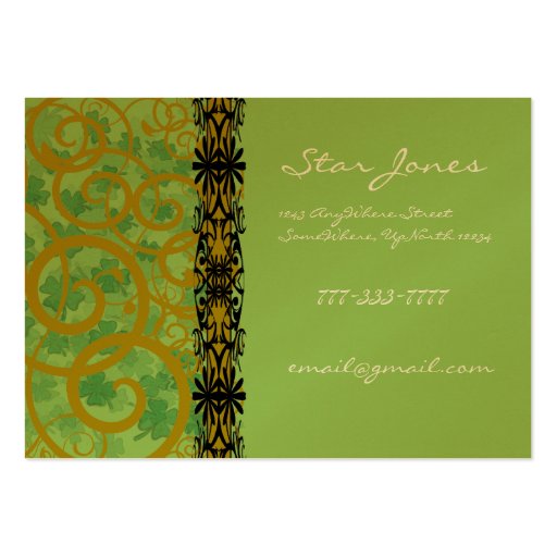 Swirls and Clover and Shamrocks Galore Business Card Templates (front side)