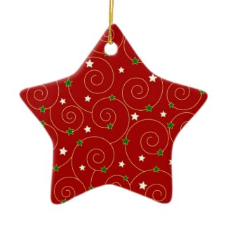 Swirls and stars on red christmas ornament