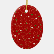 Swirls and stars on red ornaments