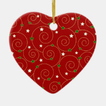 Swirls and stars on red ornaments