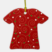 Swirls and stars on red ornaments