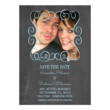 Swirls Chalkboard Photo Save the Date Invite