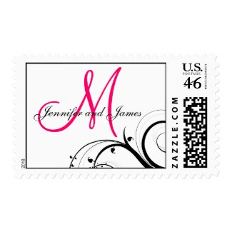 Swirls Hot Pink Monogram Wedding Postage stamp