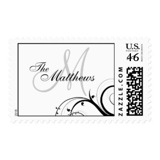 Swirls Monogram Married Name Postage stamp