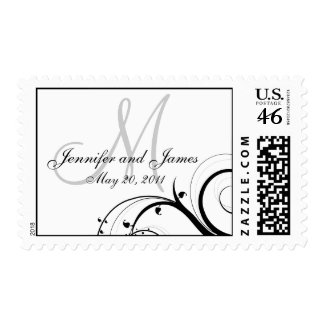 Swirls Monogram Names Date Wedding Postage stamp