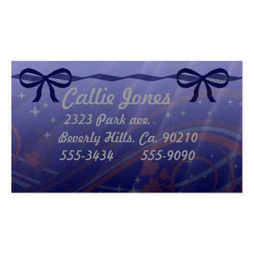 Swirls Stars and Blue Bows Business Cards (front side)