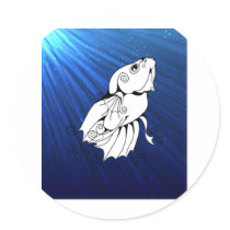 Swirly Betta on Blue Round Sticker