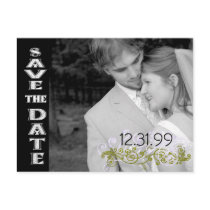 Swirly Black & White Save The Date postcards