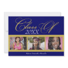 Swirly Blue/Gold 3 Photo Graduation Announcement invitation