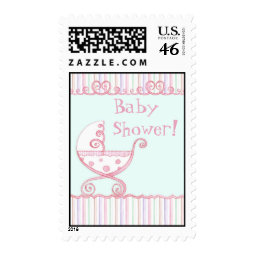 Swirly Carriage & Hearts, Baby Shower Postage stamp
