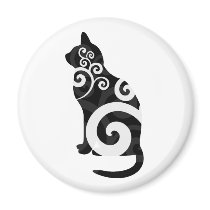 Swirly Cat Black Refrigerator Magnets