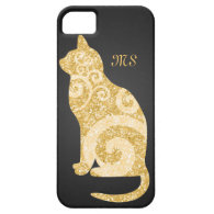 Swirly Cat Gold Glitter iPhone 5 Cases