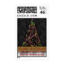 Swirly Christmas Tree Happy Holiday Postage Stamps