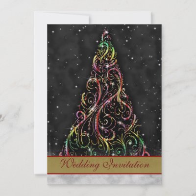 Swirly Christmas Tree Holiday Wedding Invitation by wasootch