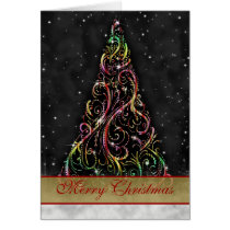 Swirly Christmas Tree Starry Night Greeting Card