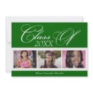 Swirly Green/White 3 Photo Graduation Announcement invitation