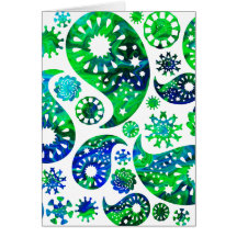 Swirly Pattern Paisley in Green and Blue. Card