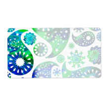 Swirly Pattern Paisley in Green and Blue. Personalized Shipping Labels