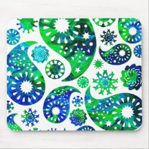 Swirly Pattern Paisley in Green and Blue. Mouse Pads