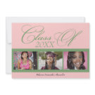 Swirly Pink/Green 3 Photo Graduation Announcement invitation