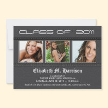 Swirly-Q 3-Photo Graduation Announcement (grey) invitations