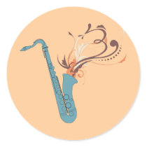 Swirly Sax Round Stickers