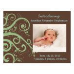 Swirly Vines Green & Brown Baby Boy Photo Birth invitations