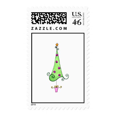 Swirly Whimsical Christmas tree Postage Stamps