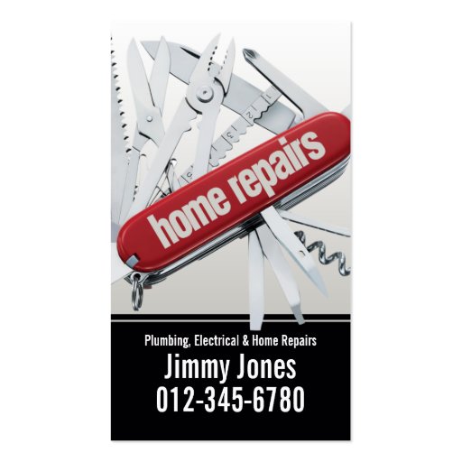 Swiss Army Knife Home Repairs White Business Card (front side)