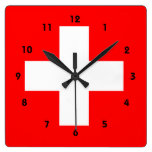 Swiss Flag I Love Switzerland Red and White Square Wallclocks