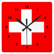 Swiss Flag I Love Switzerland Red and White wall clocks