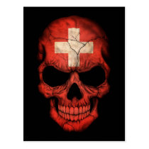 Swiss Flag Skull on Black Postcards