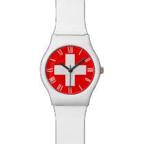 Swiss Watch - Swiss Flag and Roman Numerals at Zazzle