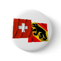 Switzerland & Bern Waving Flags Pinback Buttons