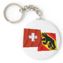 Switzerland & Bern Waving Flags Keychain