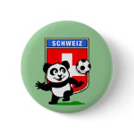 This adorable little panda is too cute! He's featured in front of a large flag from Switzerland and ready to play football and score some goals. This cute design is perfect for football players and soccer fans.