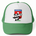 This adorable little panda is too cute! He's featured in front of a large flag from Switzerland and ready to play football and score some goals. This cute design is perfect for football players and soccer fans.
